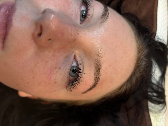 Natural eyelash extensions closeup